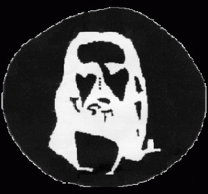 Black and white pattern, does not look like Jesus. When looking at an empty plain white surface the face of Jesus appears.